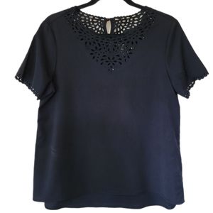 Alfred Dunn Black Short Sleeve with Cut Out Detail Around Neck and Arms